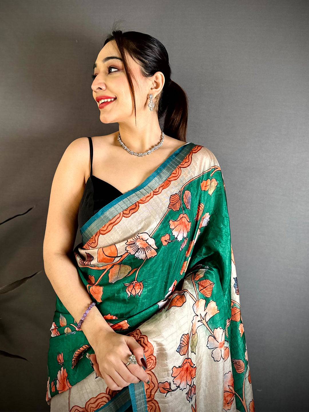 Tradition Kalamkari Art Print Saree